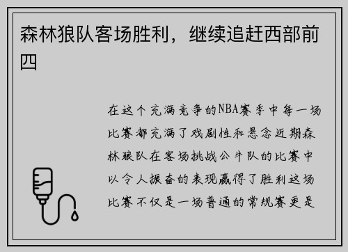 森林狼队客场胜利，继续追赶西部前四