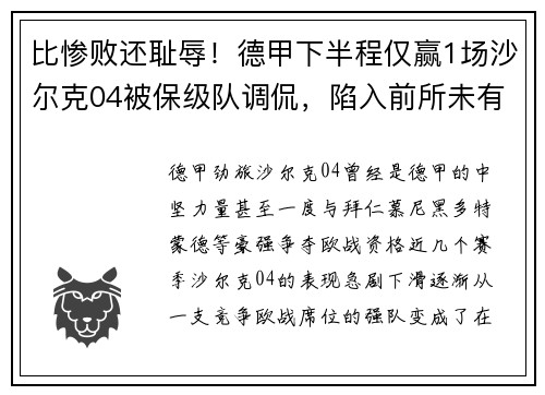 比惨败还耻辱！德甲下半程仅赢1场沙尔克04被保级队调侃，陷入前所未有危机